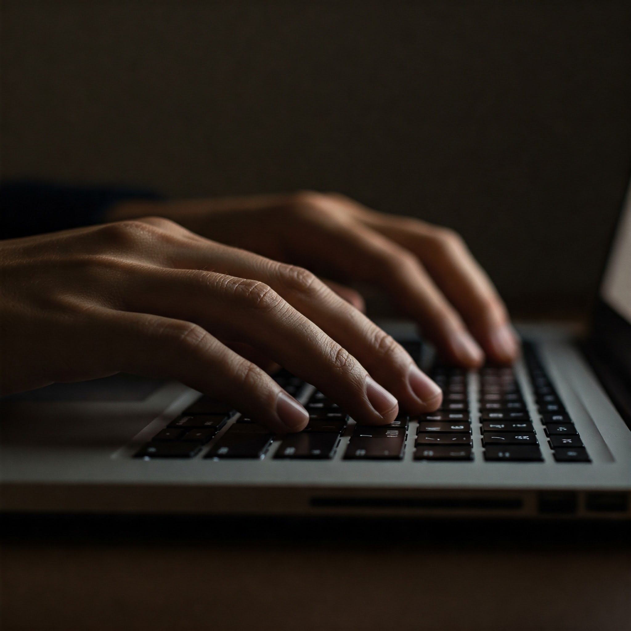 photo of Typing on Laptop in Shadowy Light